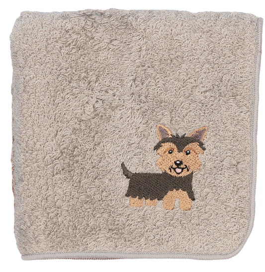 【HHD】 Japan Organic Cotton Embroidered Square Handkerchief - Yorkshire terrier (Gray)