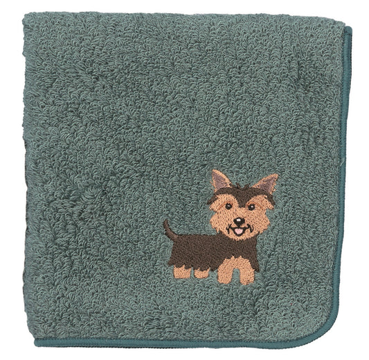 【HHD】 Japan Organic Cotton Embroidered Square Handkerchief - Yorkshire terrier(Dark Cyan)