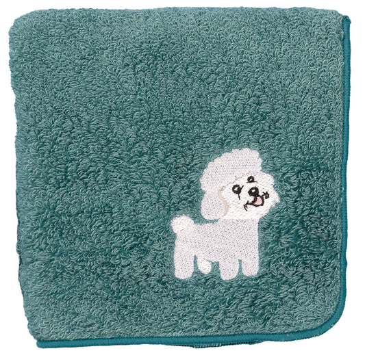 【HHD】 Japan Organic Cotton Embroidered Square Handkerchief - Bichon frize(Dark Cyan)