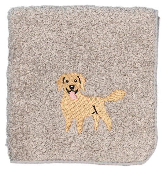 【HHD】 Japan Organic Cotton Embroidered Square Handkerchief - Golden retriever (Gray)