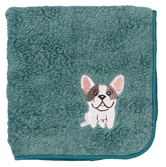【HHD】 Japan Organic Cotton Embroidered Square Handkerchief - French bulldog(Dark Cyan)