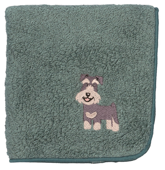 【HHD】 Japan Organic Cotton Embroidered Square Handkerchief - Schnauzer(Dark Cyan)