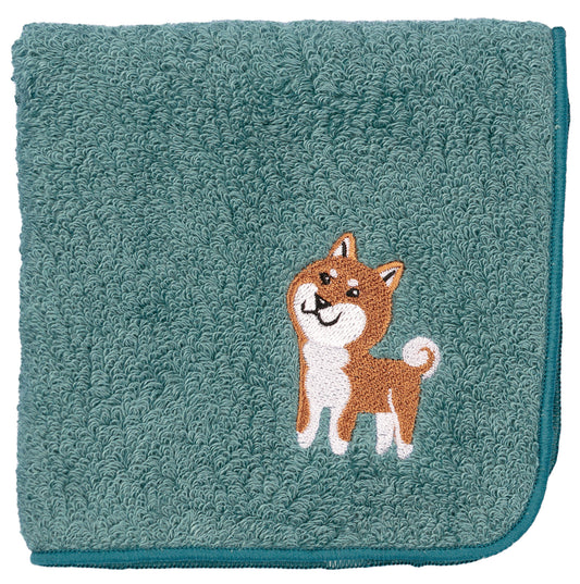【HHD】 Japan Organic Cotton Embroidered Square Handkerchief - Shiba Inu(Dark Cyan)