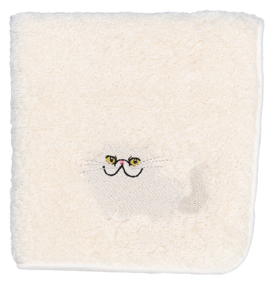 【HHD】 Japan Organic Cotton Embroidered Square Handkerchief - Persian cat (White)