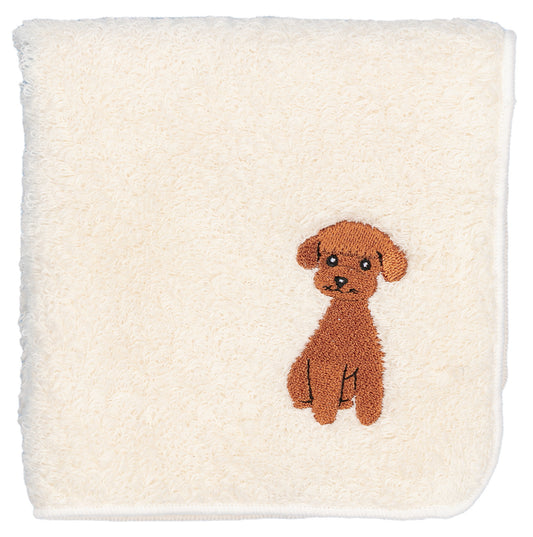 【HHD】 Japan Organic Cotton Embroidered Square Handkerchief - Toy poodle (White)