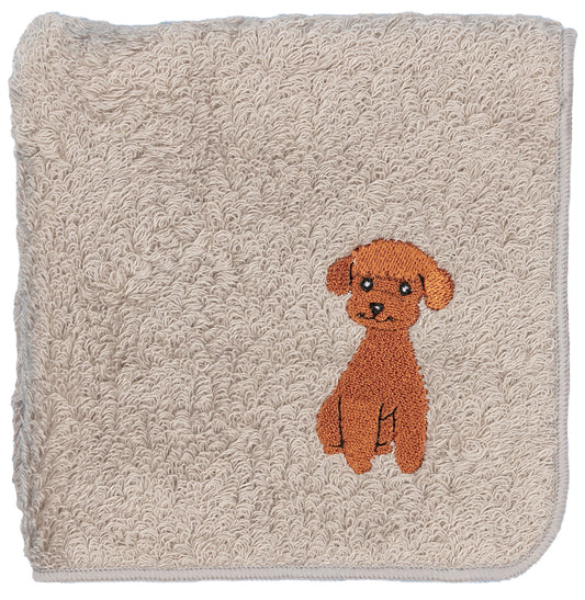 【HHD】 Japan Organic Cotton Embroidered Square Handkerchief - Toy poodle (Gray)