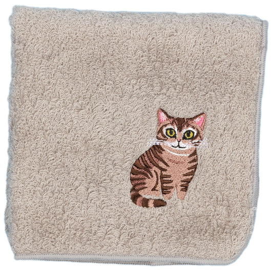 【HHD】 Japan Organic Cotton Embroidered Square Handkerchief - Amerikan shorthair (Gray)