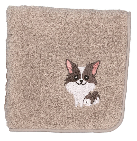【HHD】 Japan Organic Cotton Embroidered Square Handkerchief - Chihuahua (Gray)