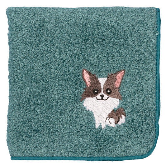 【HHD】 Japan Organic Cotton Embroidered Square Handkerchief - Chihuahua(Dark Cyan)