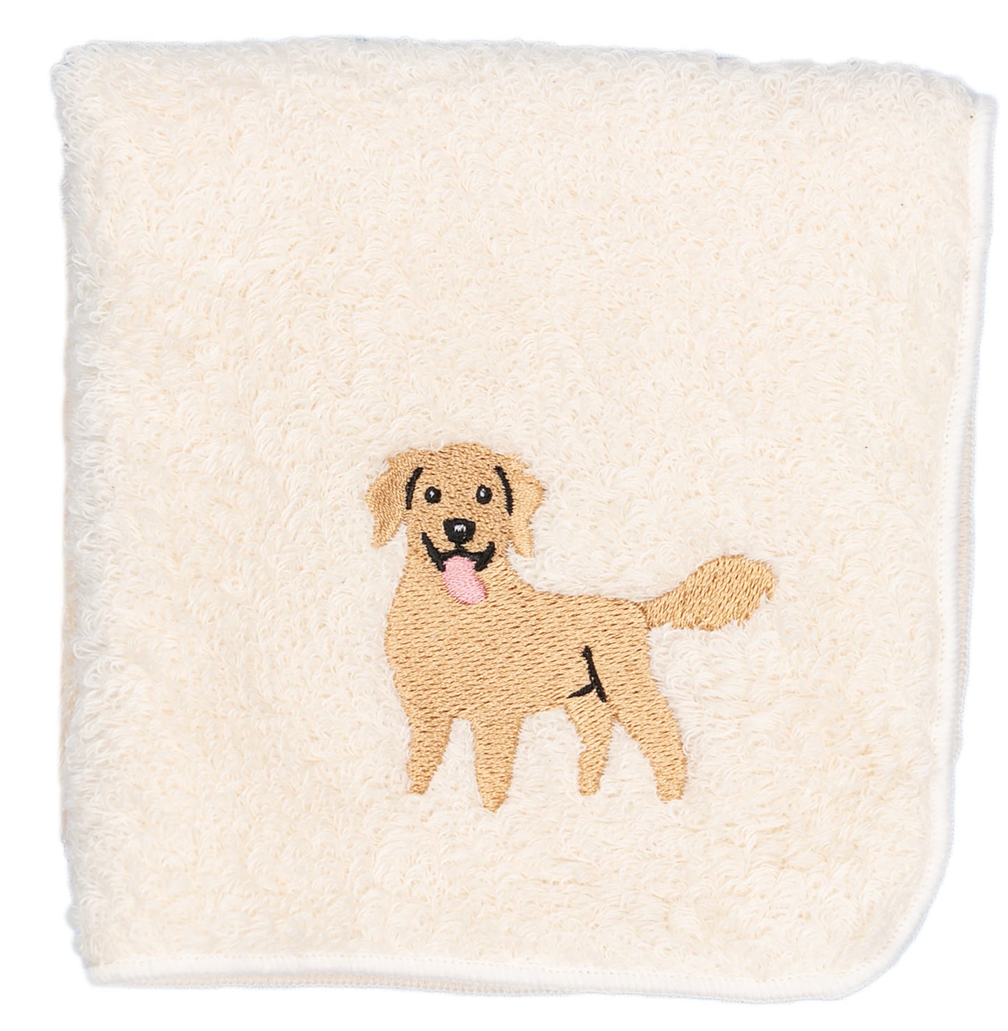 【HHD】 日本有機棉刺繡方巾 - 金毛獵犬 - 白色