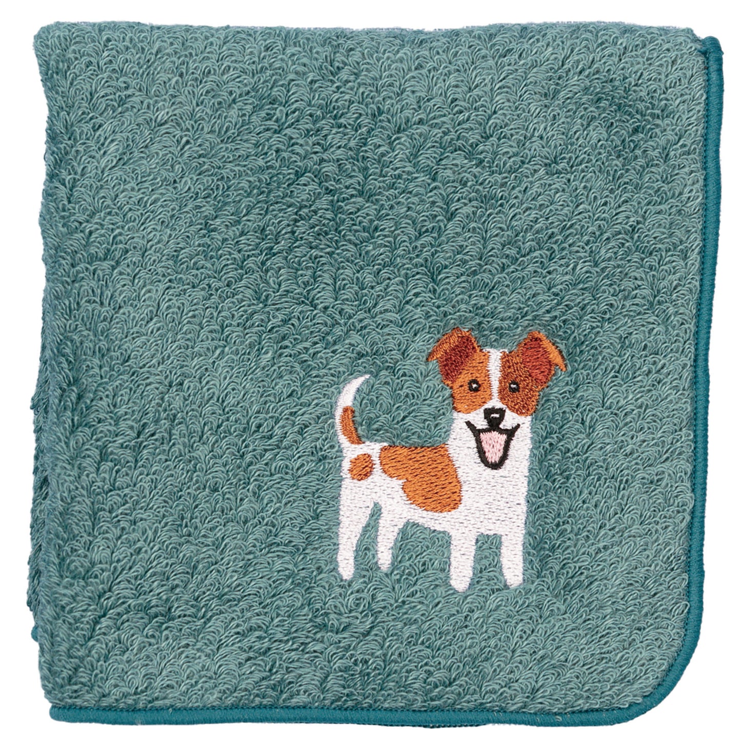 【HHD】 Japan Organic Cotton Embroidered Square Handkerchief - Jack russell(Dark Cyan)