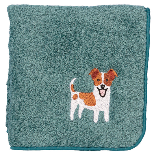 【HHD】 Japan Organic Cotton Embroidered Square Handkerchief - Jack russell(Dark Cyan)