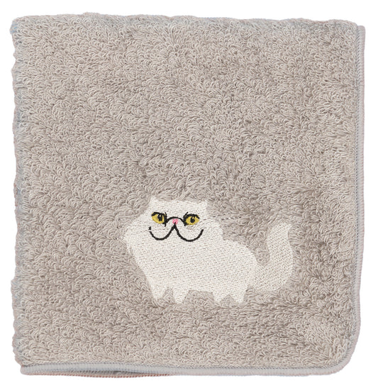 【HHD】 Japan Organic Cotton Embroidered Square Handkerchief - Persian cat (Gray)