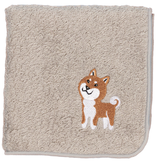 【HHD】 Japan Organic Cotton Embroidered Square Handkerchief - Shiba Inu (Gray)
