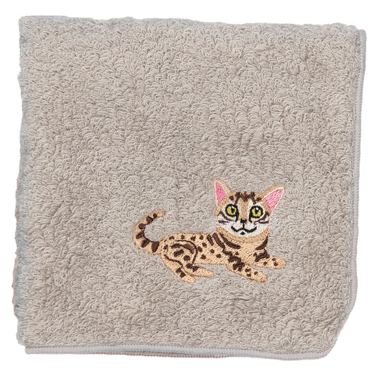 【HHD】 Japan Organic Cotton Embroidered Square Handkerchief - Bengal cat (Gray)