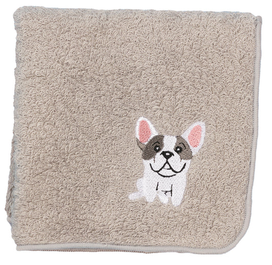 【HHD】 Japan Organic Cotton Embroidered Square Handkerchief - French bulldog (Gray)