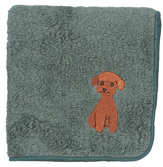 【HHD】 Japan Organic Cotton Embroidered Square Handkerchief - Toy poodle(Dark Cyan)