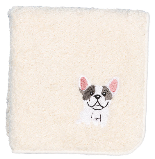 【HHD】 Japan Organic Cotton Embroidered Square Handkerchief - French bulldog (White)