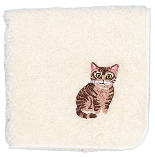 【HHD】 Japan Organic Cotton Embroidered Square Handkerchief - Amerikan shorthair (White)