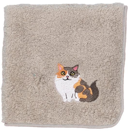 日本有機棉刺繡方巾-挪威森林貓 (灰色)