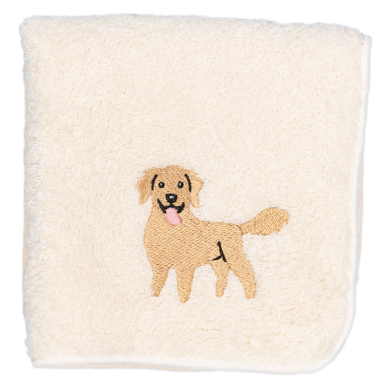 日本有機棉刺繡方巾-金毛獵犬 (白色)