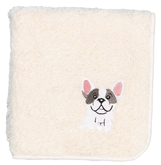 日本有機棉刺繡方巾-法國鬥牛犬 (白色)