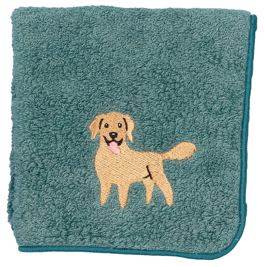 日本有機棉刺繡方巾-金毛獵犬 (藍綠色)