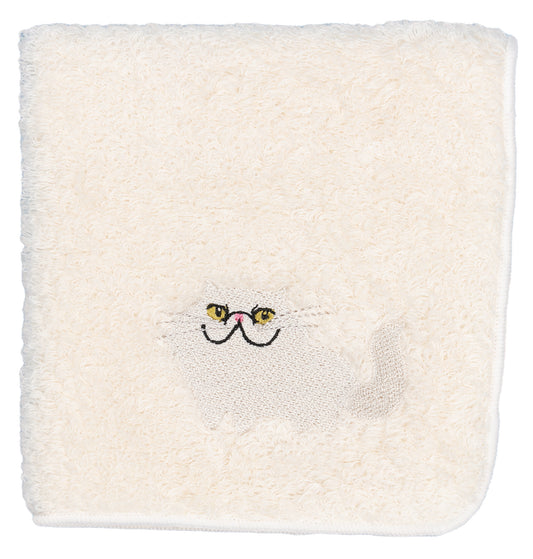 日本有機棉刺繡方巾-波斯貓 (白色)