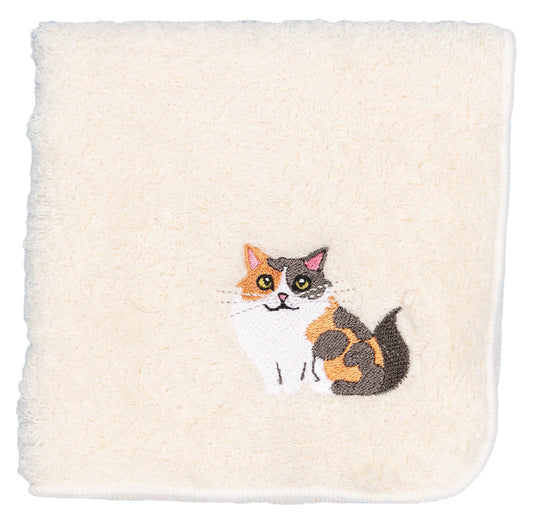 日本有機棉刺繡方巾-挪威森林貓 (白色)